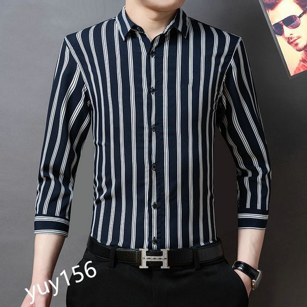 

2021 fashion ironing business formal long sleeve shirt men's lazy style casual stripe checked size -3xl#03, White;black