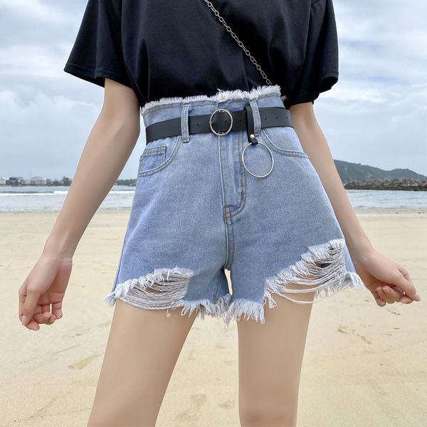 

women's shorts 2020 summer korean version with pants, loose high waist and thin a-line denim shorts, big size 200 jin fashion, White;black