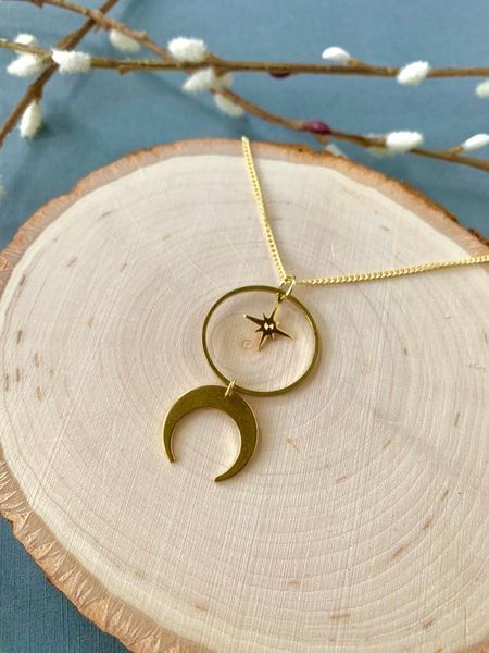 

chains moon and star necklace / phase minimalist celestial body, bohemia, hippie, witch, Silver