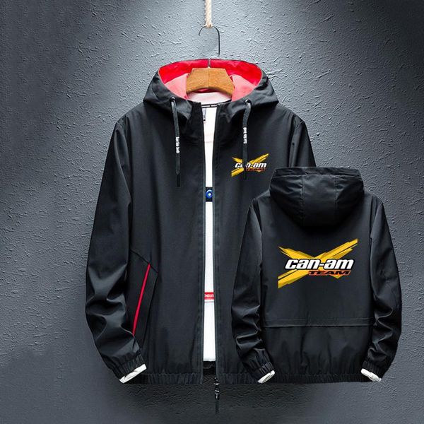 

men's hoodies & sweatshirts man's spring can-am brp logo windbreaker rainproof zipper casual splice harajuku jackets coats fitness, Black