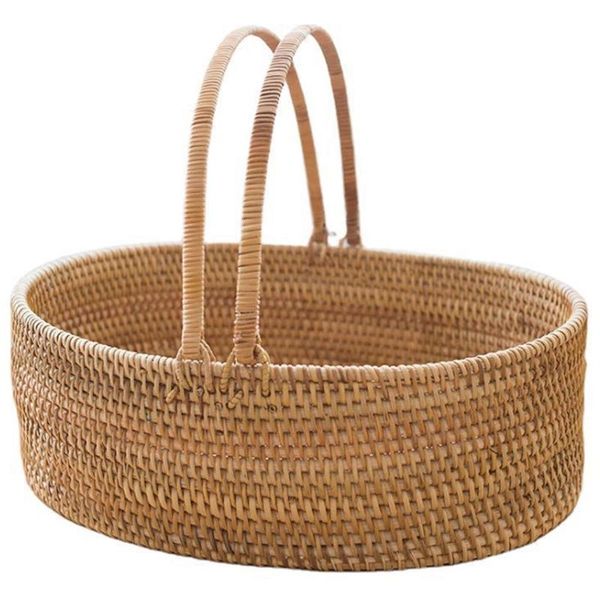 

rattan hand basket picnic living room bedroom deskstorage shopping baskets