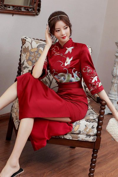

ethnic clothing traditional asian chinese women wedding party outfit qipao dress, Red