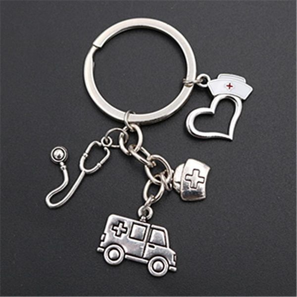 

keychains fashion key chain keychain jewelry love stethoscope ambulance hat car holder gift accessories interior, Silver