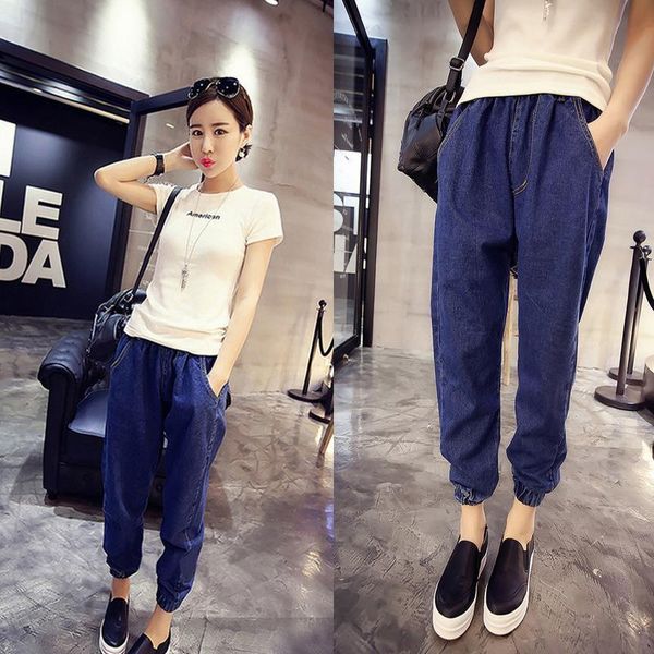 

women's jeans 2021 girl student high-waist hallen pants s-5xl plus size woman loose hare casual streetwear ankle-length, Blue