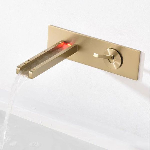 

brushed gold bathroom waterfall faucet basin brass sink mixer temperature control luminescence faucets