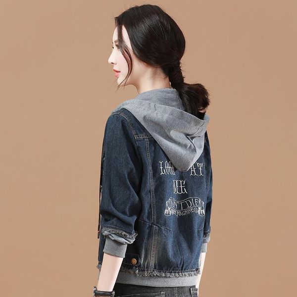 

women's jackets timis li women denim jacket outerwear hooded high street fashionable korean style ladies jeans embroidery letter, Black;brown