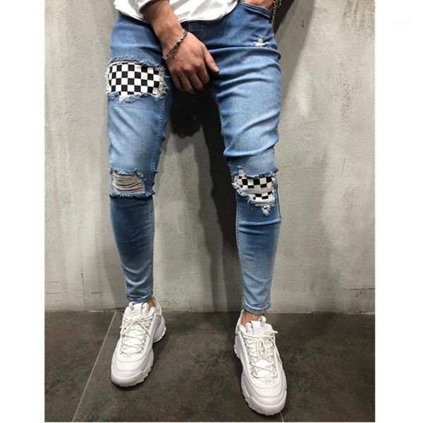 

spring fashion ripped jeans pencil pants printing denim slim elasticity skinny pure color man jeans1, Black