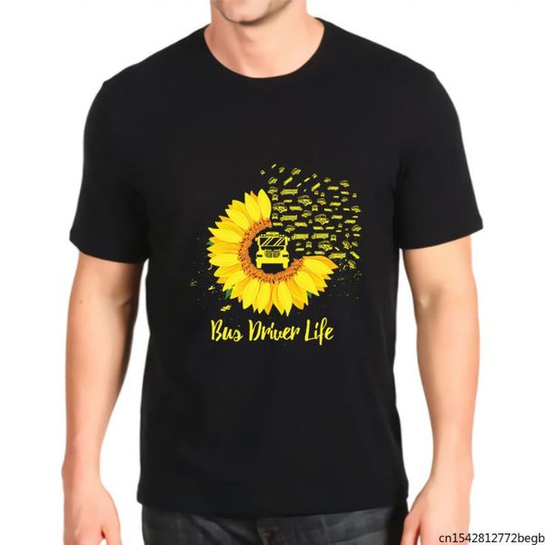 

men's t-shirts school bus driver life yellow sunflower t shirt, White;black