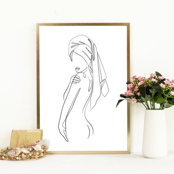 

paintings black white abstract minimalist naked female body line drawing art prints woman poster c bathroom home decor anvas painting
