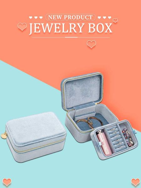 

jewelry pouches, bags drop velvet travel zipper box storage organizer leather case, Pink;blue