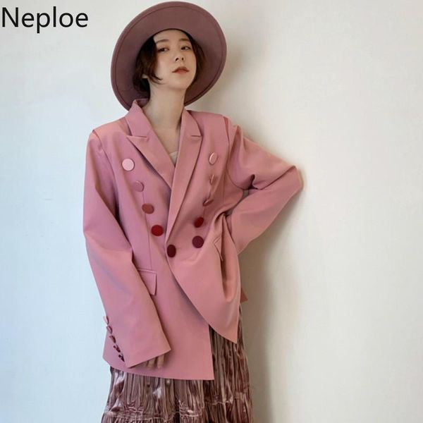

women's suits & blazers neploe pink blazer women spring 2021 solid double breasted long sleeve female coats casual notched collar offic, White;black