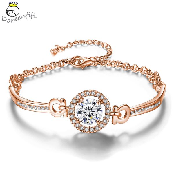 

fashion 925 sterling silver tennis bracelets bangles inlaid white cubic zirconia jewelry for women female rose gold color, Golden;silver