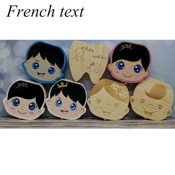 

French/English Wooden Baby Tooth Box Organizer Milk Teeth Storage Umbilical Lanugo Save Collect Baby Souvenirs Gifts