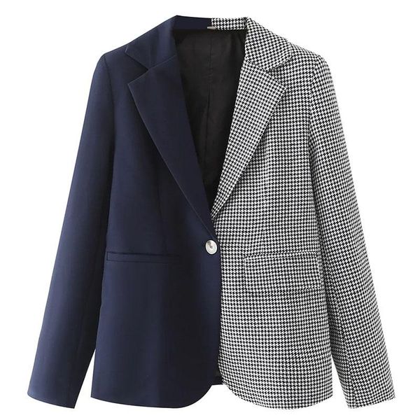 

women's suits & blazers women patchwork blazer coat vintage notched collar pockets nice fashion female casual chic plaid streetwear, White;black