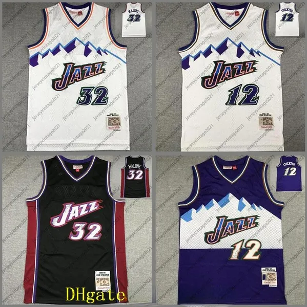 

retro men basketball utahcity team 32 karl malone 12 john stockton mitchell&ness 1996-97 hardwoods classic jersey, Black;red