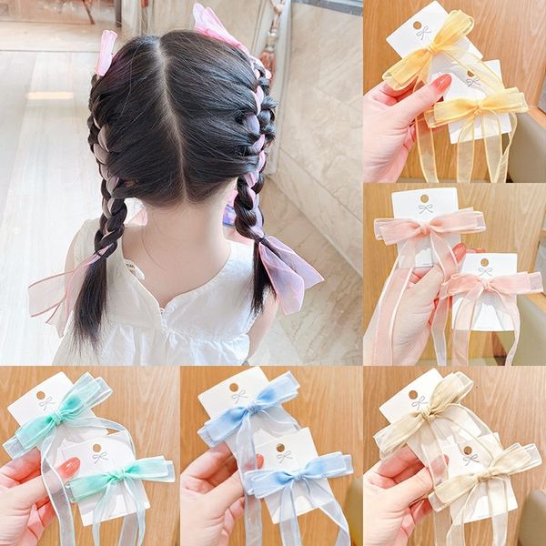 

barrettes hairpin korean bow children's net red ribbon broken hair accessories do not hurt hair, braid and bind lovely, Golden;silver