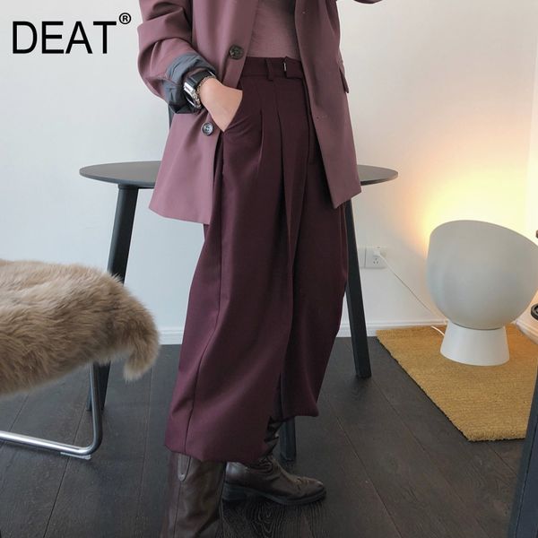 

[deat] solid simple high street high waist trousers wide leg loose straight casual style pants for women spring gx359 210428, Black;white
