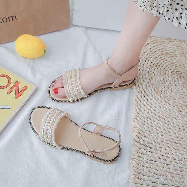 

flat sandal shoe summer heels 2021 women's cross suit female beige buckle strap all-match cross-shoes without girls fashion sandals, Black