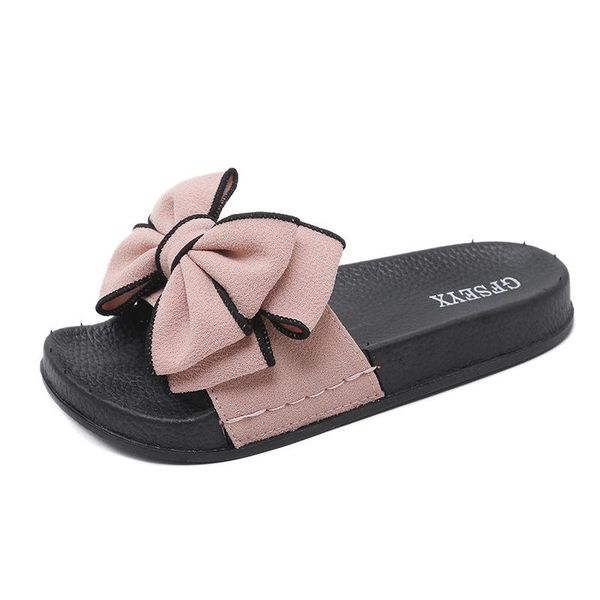 

slippers women's shoes 2021 summer lady's flat outdoor butterfly-knot plus size woman's slipper 35-44, Black