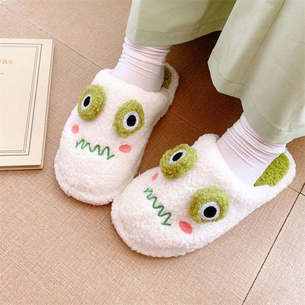 

slippers girl heart cotton female autumn and winter cartoon cute frog knot plush non-slip indoor confinement shoes household, Black