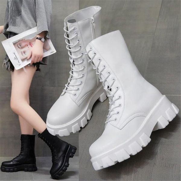 

boots women ankle white black platform wedges breathable ladies female spring autumn shoes woman