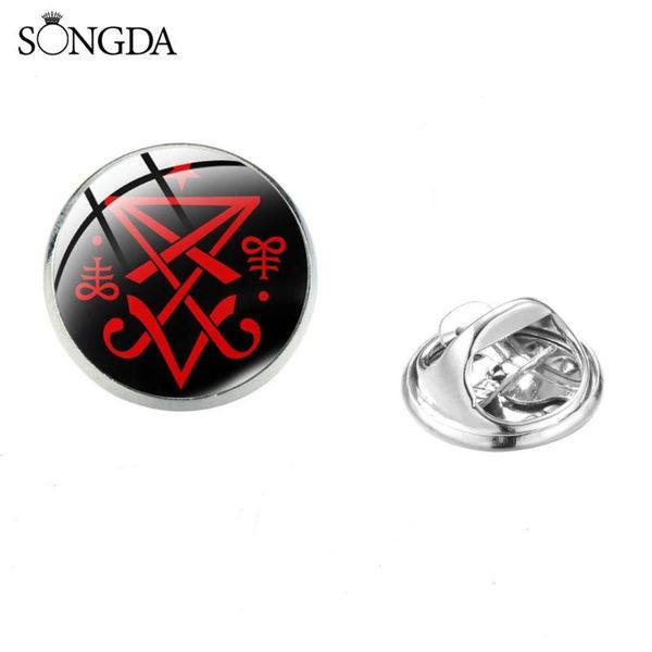 

pins, brooches satanism red goat head glass art round pins baphomet inverted pentagram statement brooch pin gothic jewelry gift, Gray