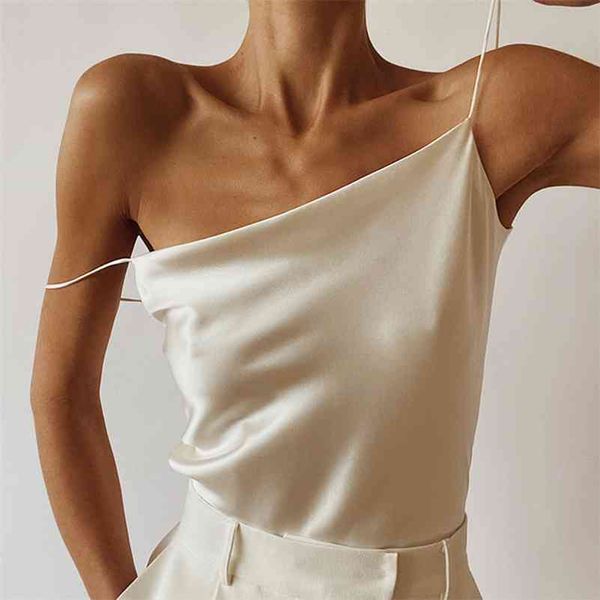 

women elegant satin solid color cami club draped spaghetti strap camis ladies spring summer sleeveless camisole 210401, White