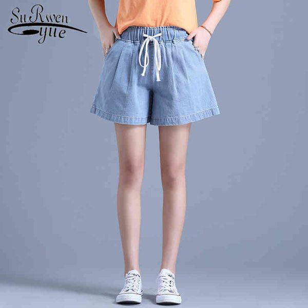 Mode elastische Taille Denim Shorts Damen Sommer lose koreanische Studenten Allgleiches breites Bein 9006 50 210521