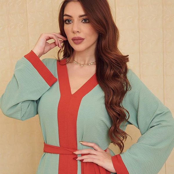

ethnic clothing fashion muslim dress women islamic sundress 2021 middle east long sleeve vestidos female marocain turkish maxi robe belted a, Red