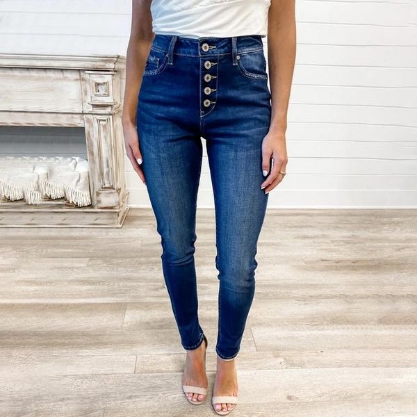 

women's jeans pencil pants women high waisted stretch denim fashion cotton slim buttons blue retro washed skinny trousers