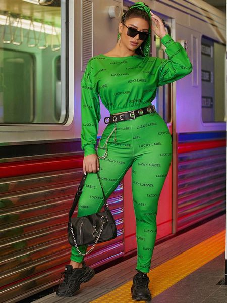 

women's two piece pants vavcy 2021 spring autumn pant suit lucky label green t-shirt + sweetie women set, White