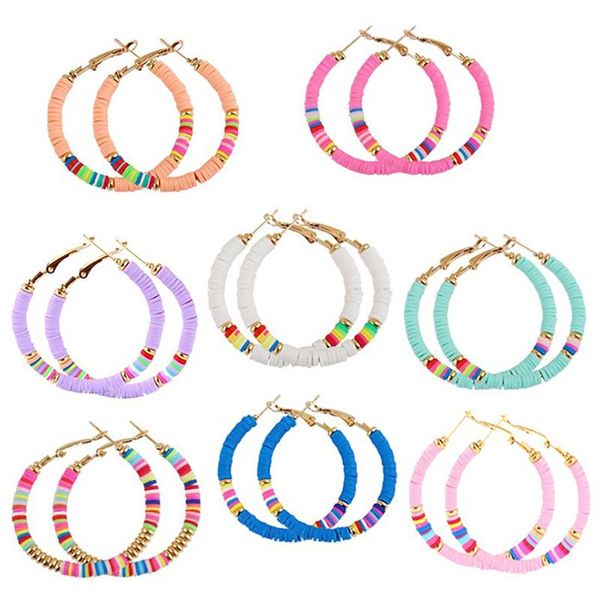 

hoop & huggie 4cm boho multicolor big earrings for women girls colorful polymer clay jewelry korean gifts, Golden;silver