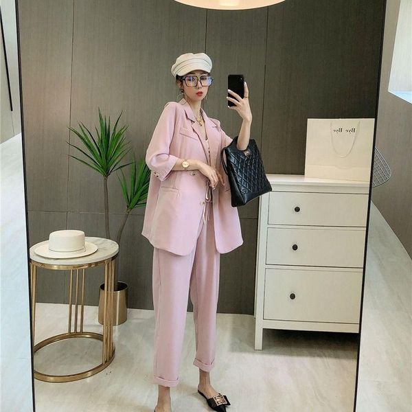 

women's tracksuits women 2021 spring autumn elegant casual pant suit female notched blazer jacket & pants office wear suits two pieces, Gray
