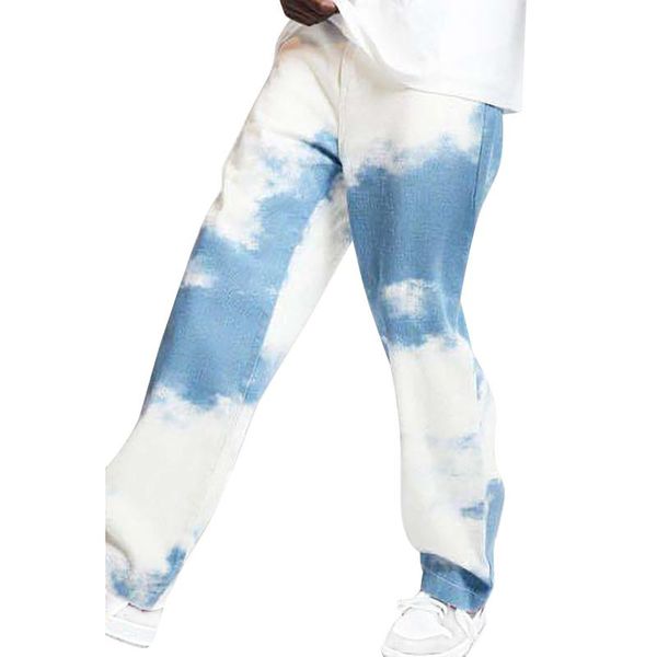 

men's pants men tie-dye jeans casual loose mens retro high street oversize denim trousers harajuku washed hip hop jean, Black