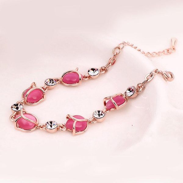 

link, chain 2021 women fashion bridal jewelry flower opal charm bracelets rose gold statement & bangles br544, Black