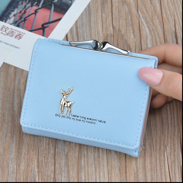 

leather women wallets fashion cute deer short wallet foldable money clip clutch bag card holder pu convenient coin purse, Red;black