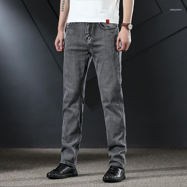 

men's jeans 2021 spring denim long pants summer thin straight loose large size trend high-end fashion all-match business black gray1, Blue