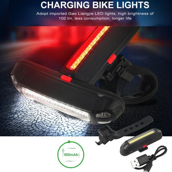 

bike lights bicycle led taillights waterproof riding cob cycling warning light usb rechargeable double color accessories