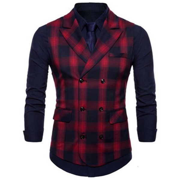 

men's vests plus size men casual double breasted mens sleeveless suit autumn vintage plaid slim male waistcoat 4xl ko3z, Black;white
