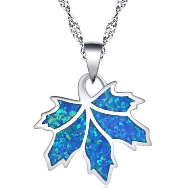 

pendant necklaces fashion leaves created white blue opal necklace women birthday gifts for wife boho jewelry, Silver