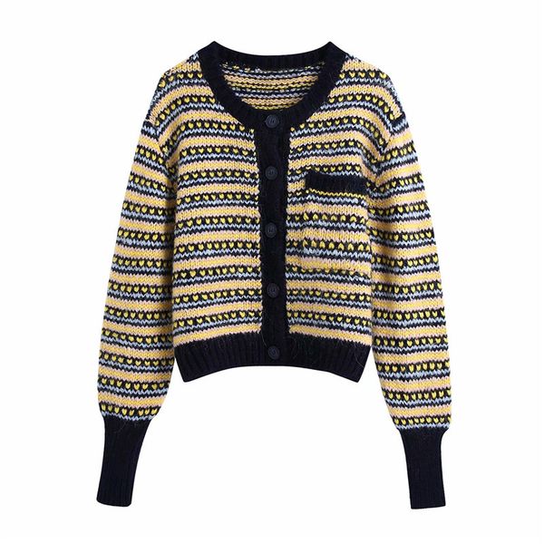 

women's sweaters evfer striped female fashions mesh yellow spring cardigans casual outwear pocket jacquard sweaters 048t, White;black