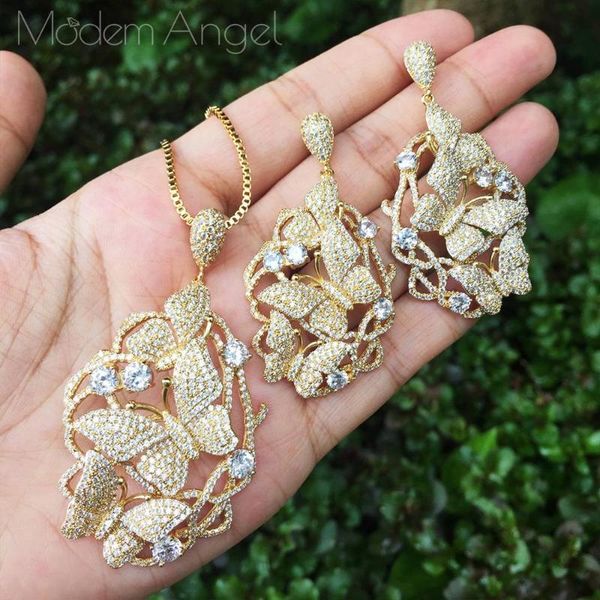 

earrings & necklace modemangel luxury delicate flower full cubic zirconia women layer copper wedding bridal earring set, Silver