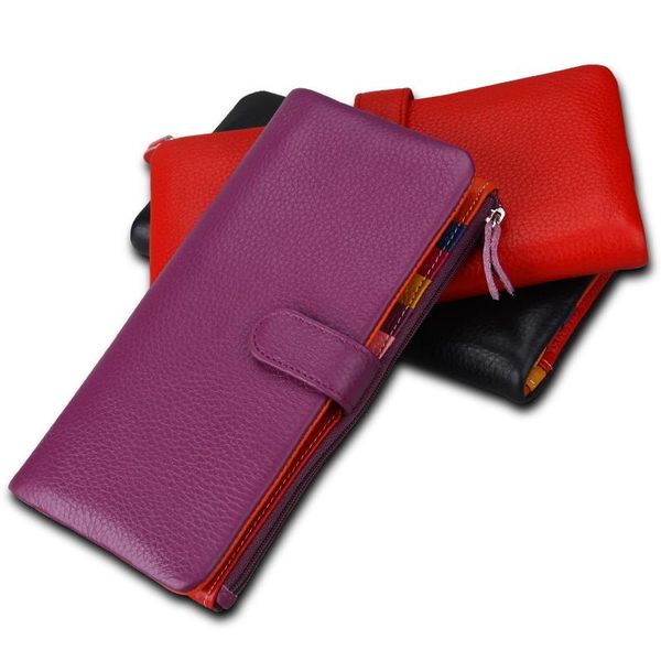 

wallets leather fashion women rfid scan - mobile phone long wallet, Red;black