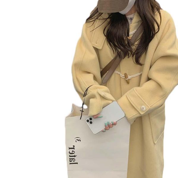 

women's wool & blends 2021 autumn and winter loose large size hooded woolen coat mid-length over-the-knee outwear h685, Black