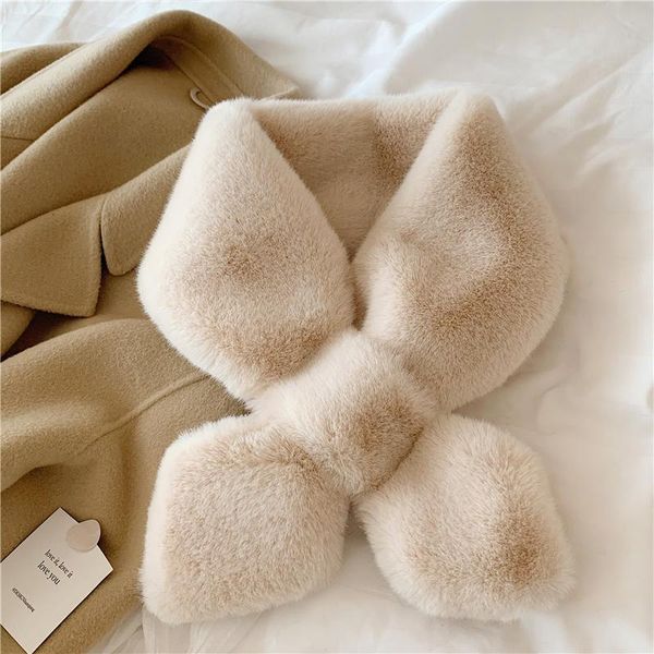 

scarves korean female thicken double sided neck guard pearl winter fake collar cute faux fur plush cross warm scarf q72, Blue;gray