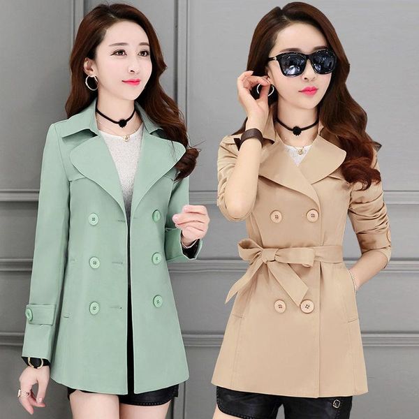 

women's trench coats 2021 fashion fall autumn simple classic double breasted coat belt chic female casual solid windbreaker a3, Tan;black
