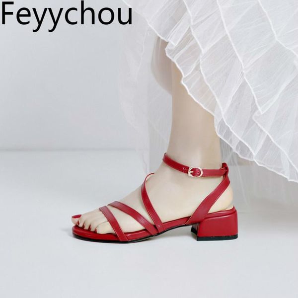 

dress shoes women's sandals med heel peep toe ankle strap thick pu buckle 2021 summer fashion casual sweet black big size34-43