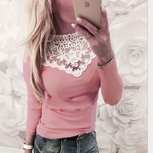 

women's blouses & shirts 2021 autumn women fashion long sleeve lace patchwork slim blouse casual solid sexy, White