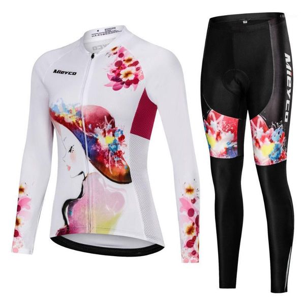 

female bicycle clothing set reflective long sleeve womens cycling jersey mtb bike riding suit blike clothes girl sport wear1, Black;blue