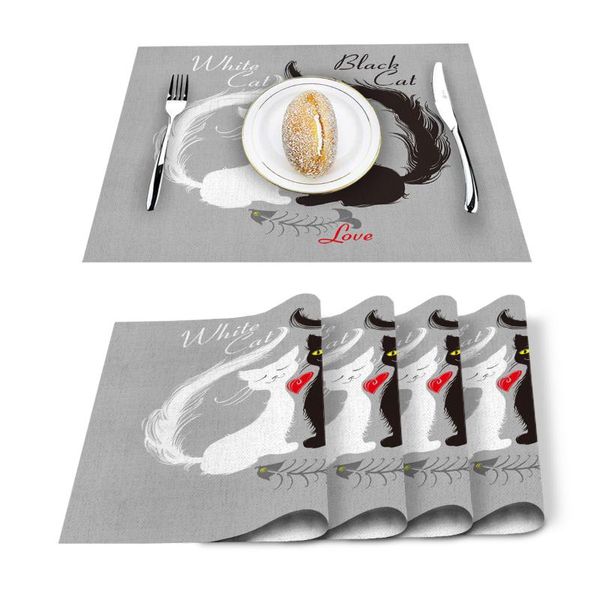 

table runner black white cat love letters placemat for dining non-slip and heat-insulating mat decoration